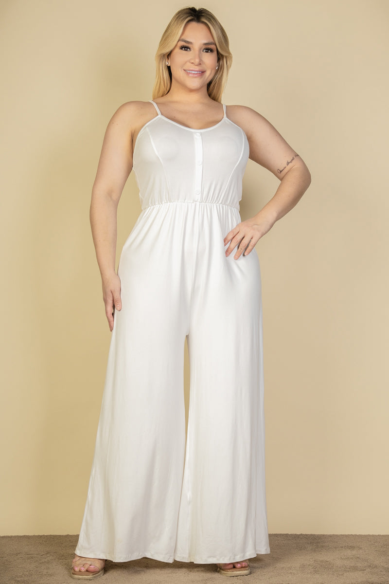 Wide Leg Jumpsuit with Button Front for Plus Size