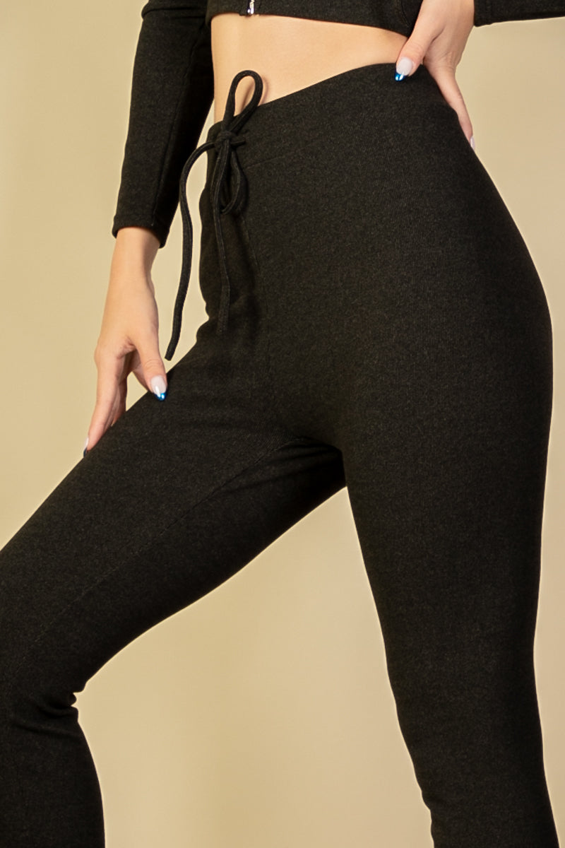 Leggings with Ribbed Tie Front