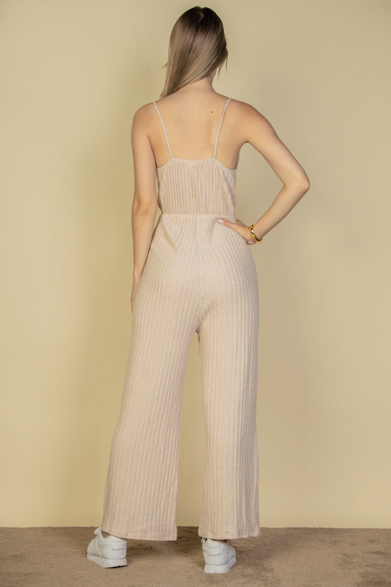 Fuzzy Sweater-Knit Jumpsuit with Tie-Front Cami Design