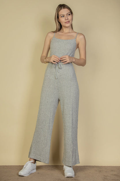 Fuzzy Sweater-Knit Jumpsuit with Tie-Front Cami Design