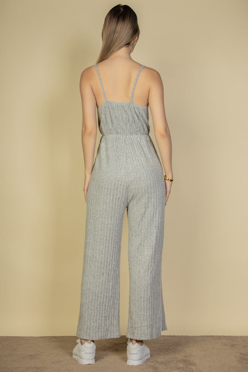 Fuzzy Sweater-Knit Jumpsuit with Tie-Front Cami Design