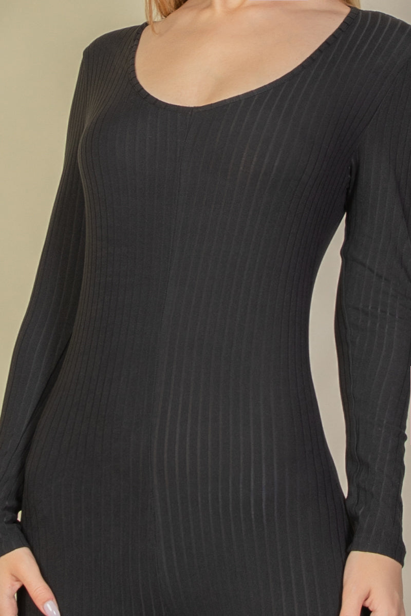 Ribbed Long Sleeve Jumpsuit with Scoop Neck