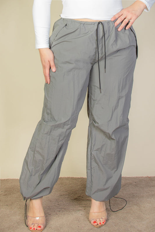 Curvy Drawstring Waist Parachute Pants