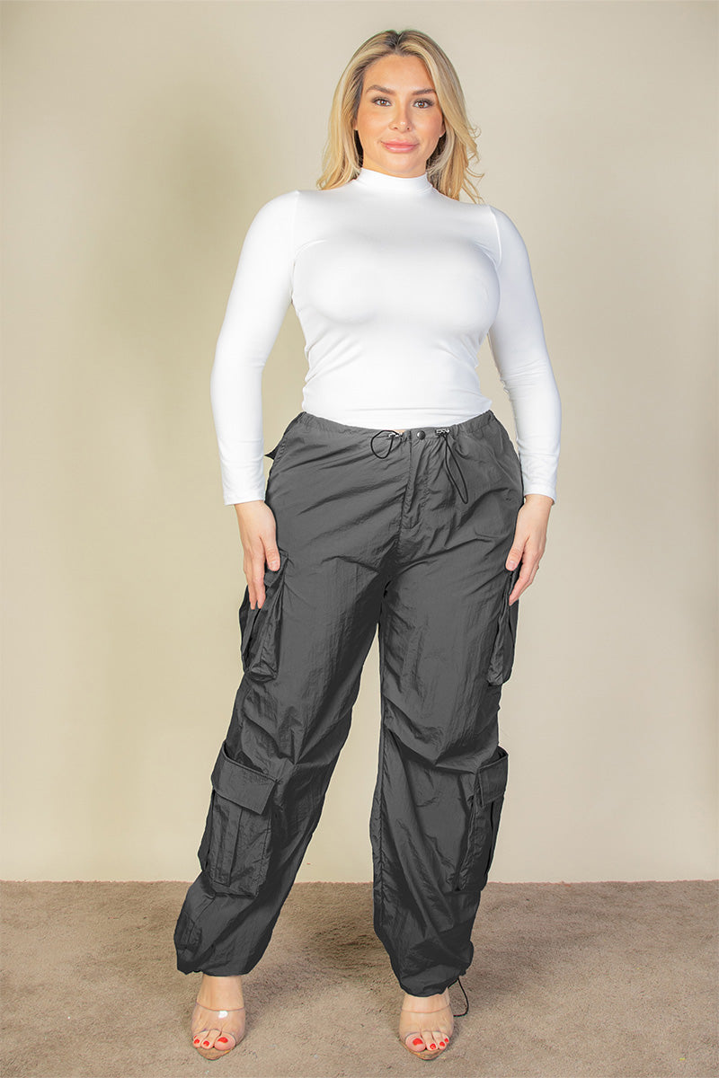 Curvy Flap Pocket Drawstring Ruched Parachute Pants