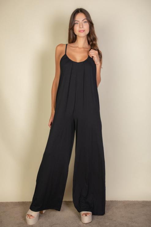 Solid Wide-Leg Jumpsuit with Spaghetti Straps