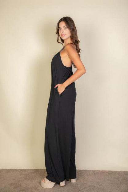 Solid Wide-Leg Jumpsuit with Spaghetti Straps