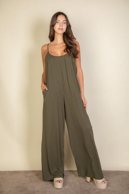 Solid Wide-Leg Jumpsuit with Spaghetti Straps
