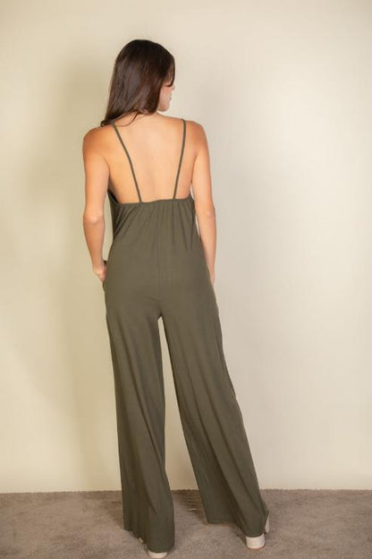Solid Wide-Leg Jumpsuit with Spaghetti Straps