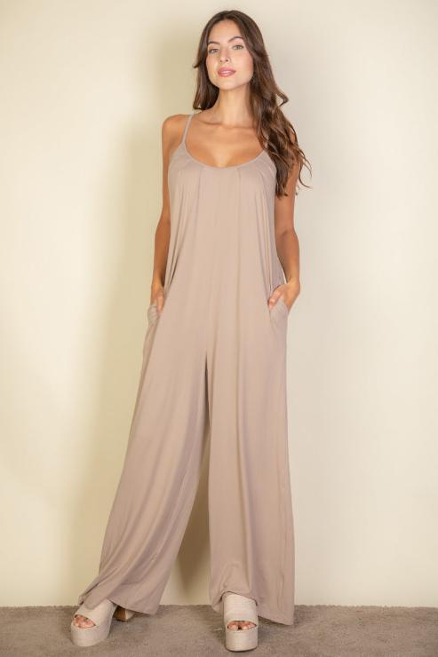 Solid Wide-Leg Jumpsuit with Spaghetti Straps