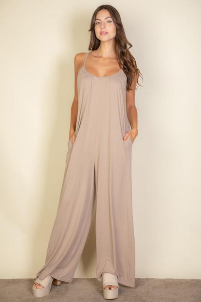 Solid Wide-Leg Jumpsuit with Spaghetti Straps