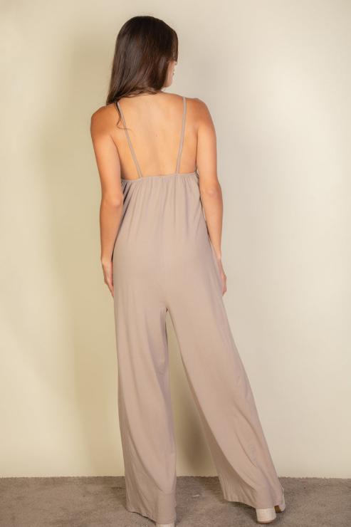 Solid Wide-Leg Jumpsuit with Spaghetti Straps