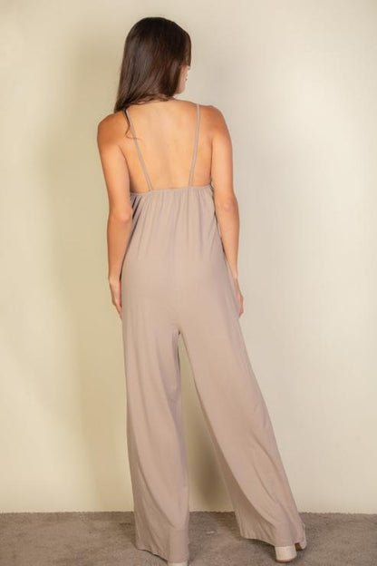 Solid Wide-Leg Jumpsuit with Spaghetti Straps