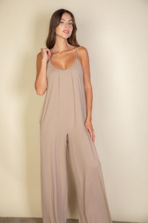 Solid Wide-Leg Jumpsuit with Spaghetti Straps
