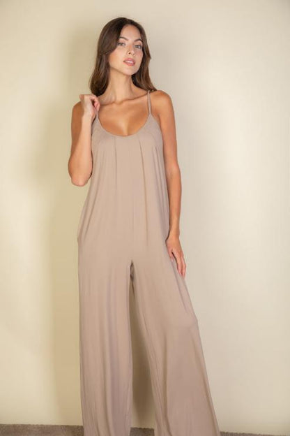 Solid Wide-Leg Jumpsuit with Spaghetti Straps