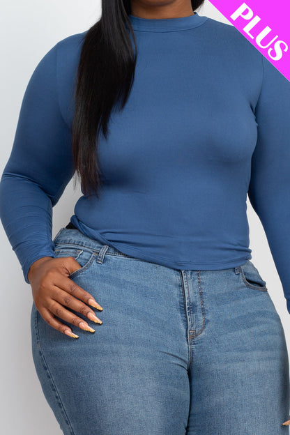 Plus Size Mock Neck Solid Long Sleeve Top