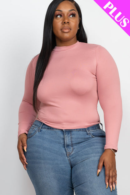 Plus Size Mock Neck Solid Long Sleeve Top