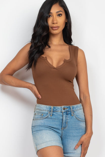 Sleeveless Bodysuit with Split Neckline