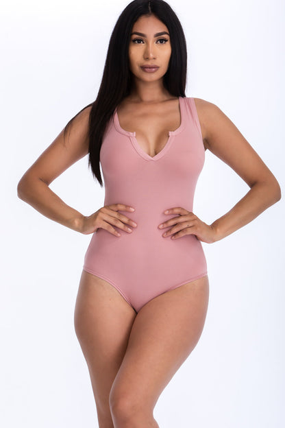 Sleeveless Bodysuit with Split Neckline