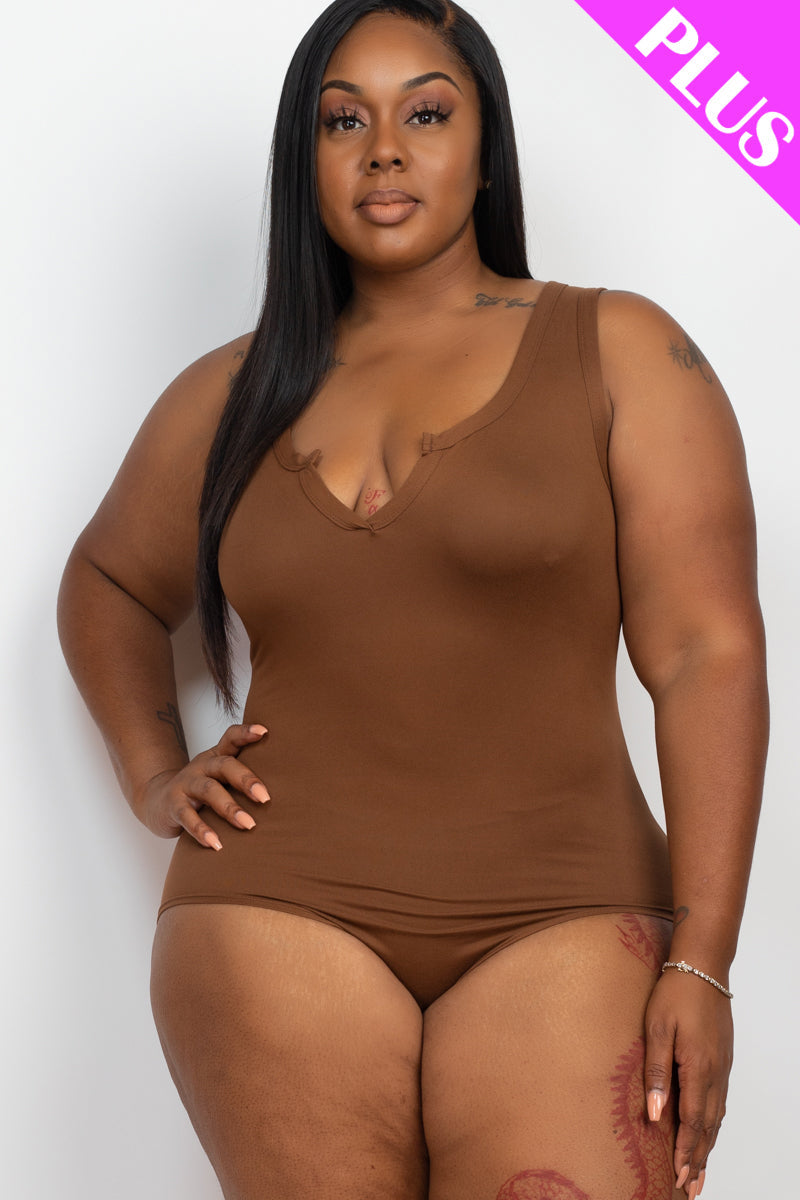 Split Neckline Sleeveless Bodysuit for Plus Size