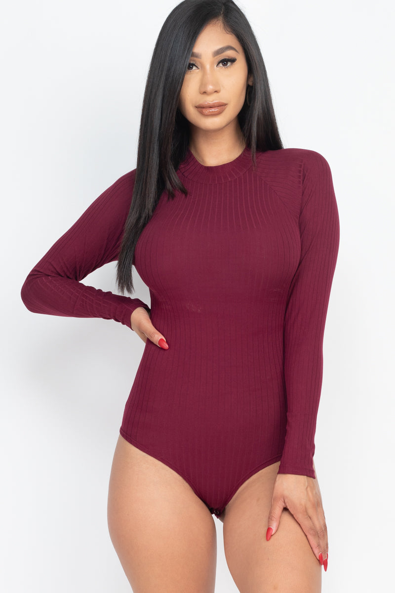 Body-Hugging Ribbed Mock Neck Long Sleeve Bodysuit