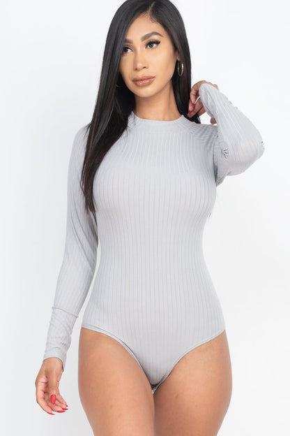 Body-Hugging Ribbed Mock Neck Long Sleeve Bodysuit