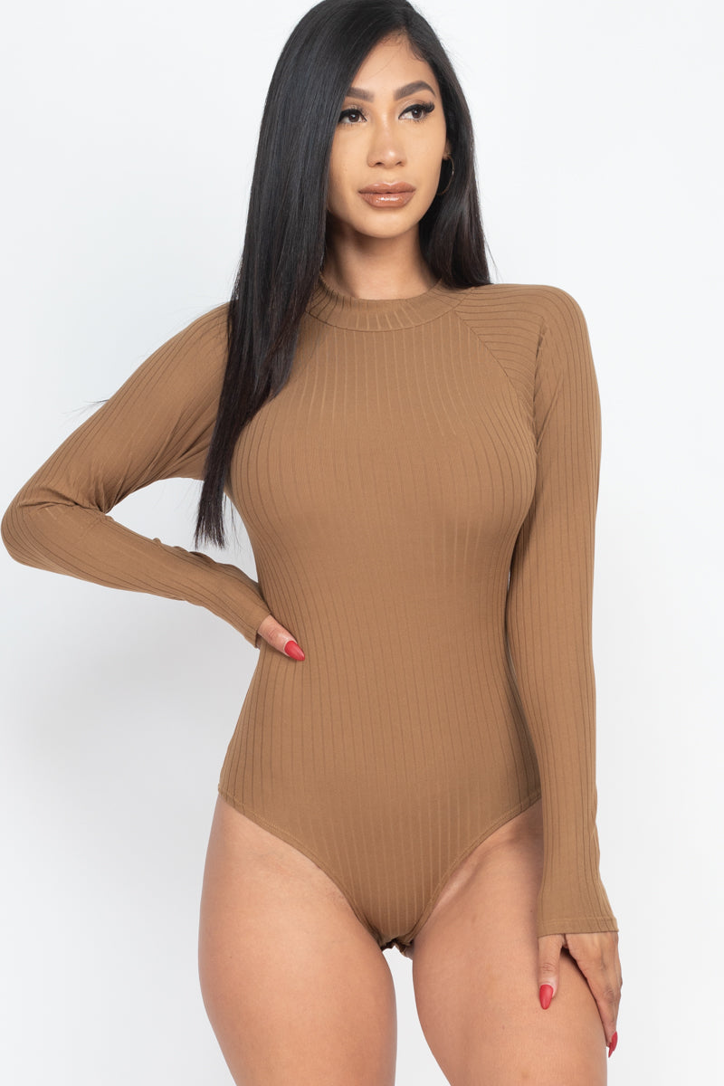 Body-Hugging Ribbed Mock Neck Long Sleeve Bodysuit