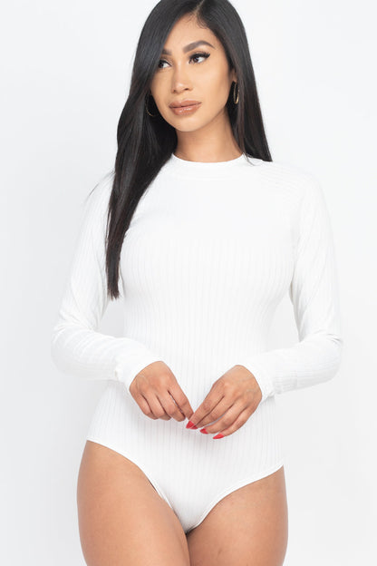 Body-Hugging Ribbed Mock Neck Long Sleeve Bodysuit