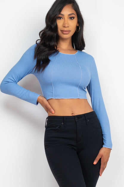 Long Sleeve Ribbed Crop Top with Exposed Seams