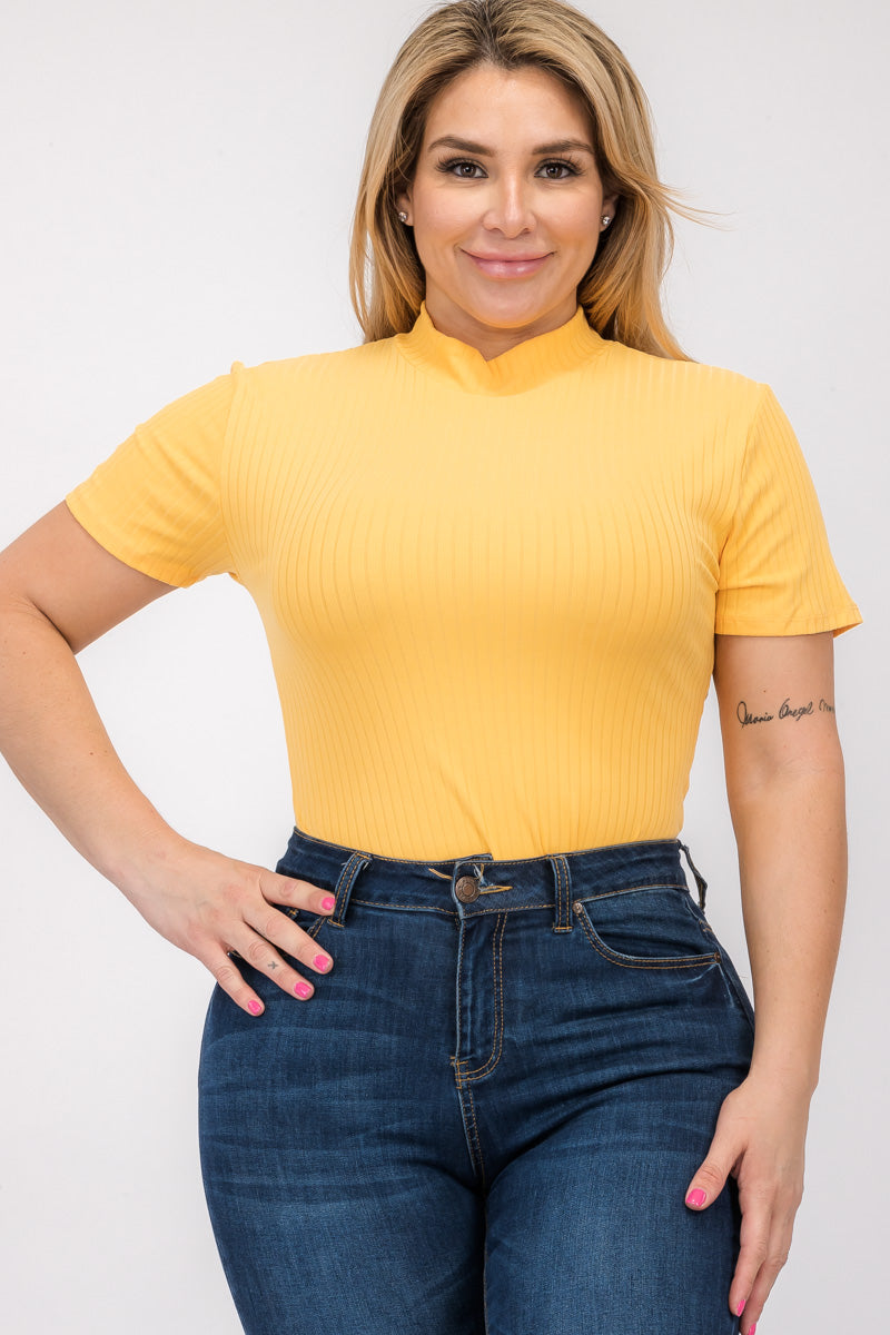 Short Sleeve Bodysuit in Plus Size Ribbed Fabric