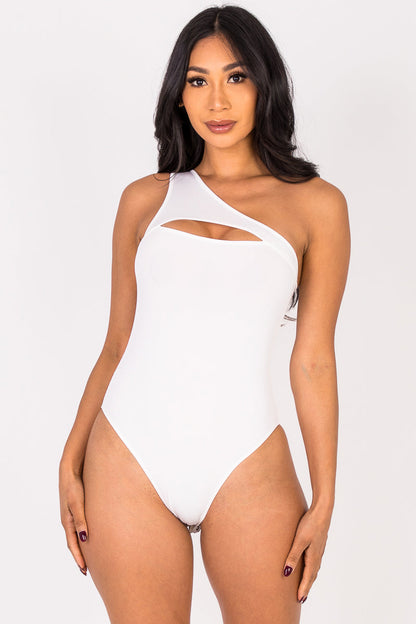 Textured Knit One-Shoulder Bodysuit with Cut-Out Detail