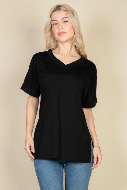 Oversized Tee with Batwing Sleeves and Side Slits