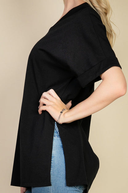 Oversized Tee with Batwing Sleeves and Side Slits