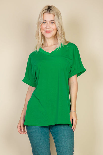 Oversized Tee with Batwing Sleeves and Side Slits