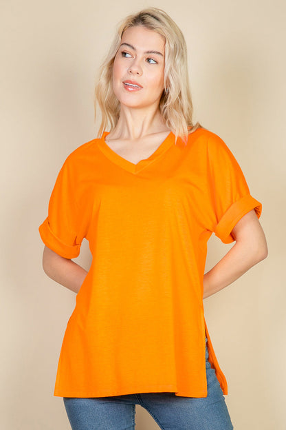 Oversized Tee with Batwing Sleeves and Side Slits