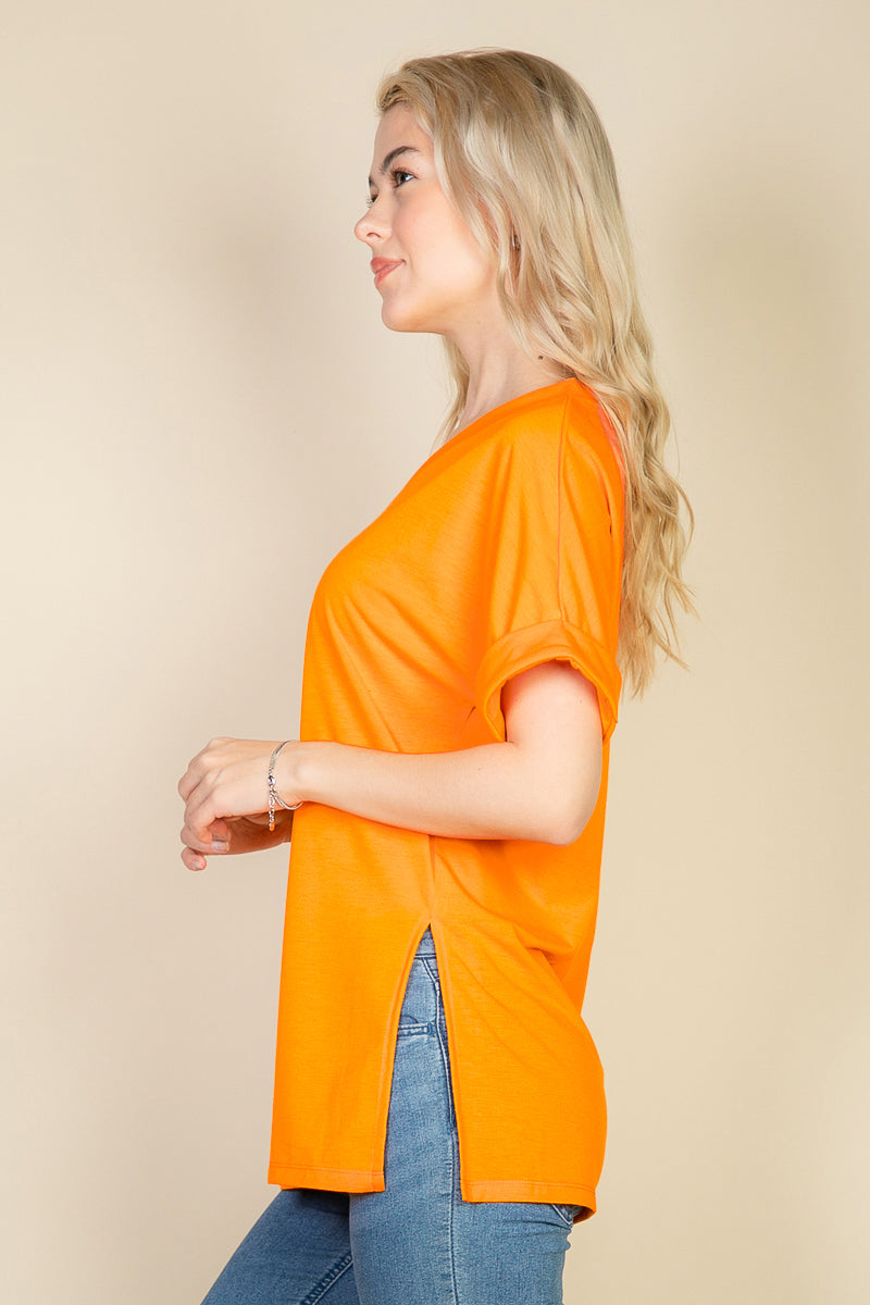 Oversized Tee with Batwing Sleeves and Side Slits