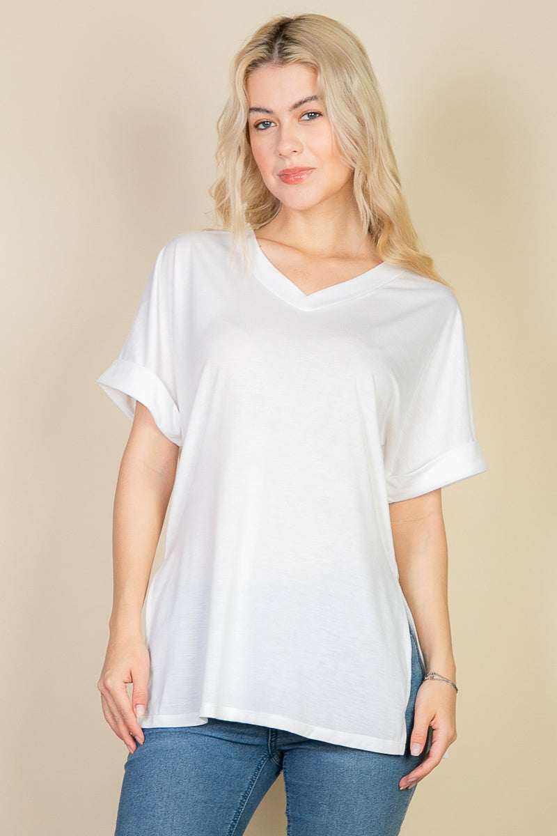 Oversized Tee with Batwing Sleeves and Side Slits