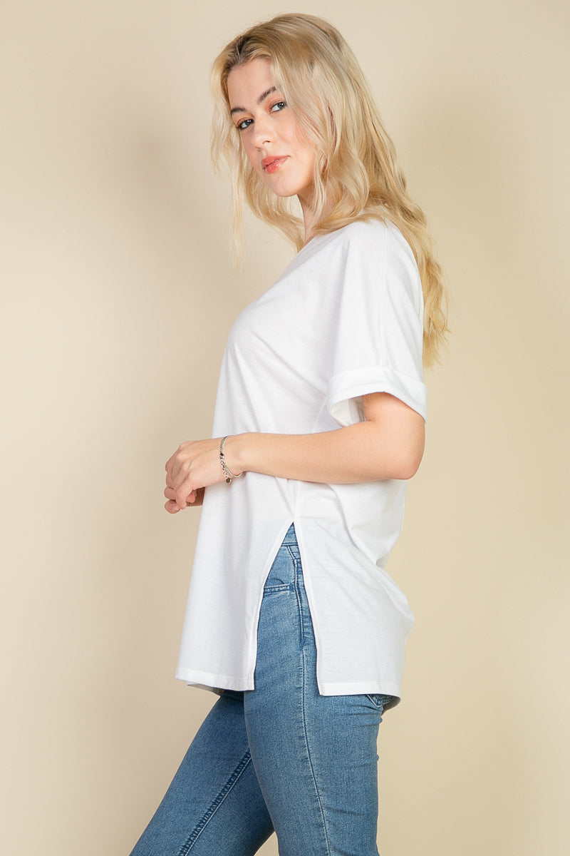 Oversized Tee with Batwing Sleeves and Side Slits