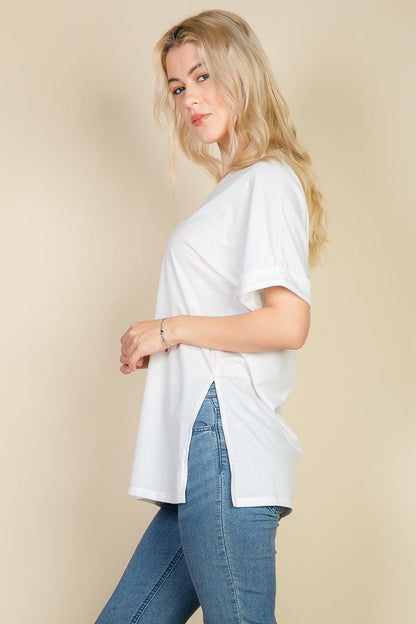 Oversized Tee with Batwing Sleeves and Side Slits