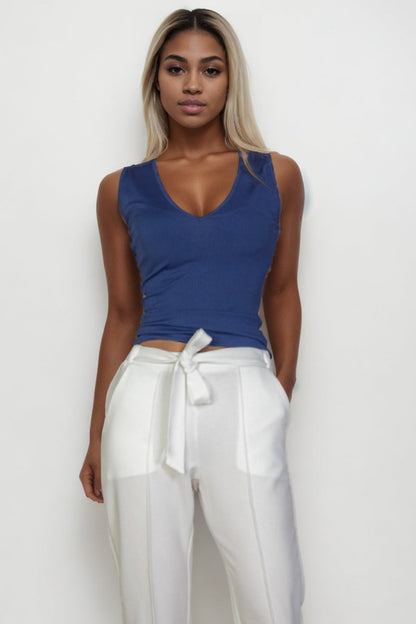 Sleeveless Ribbed V-Neck Top