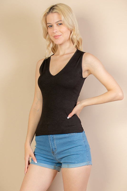 Sleeveless V-Neck Ribbed Top