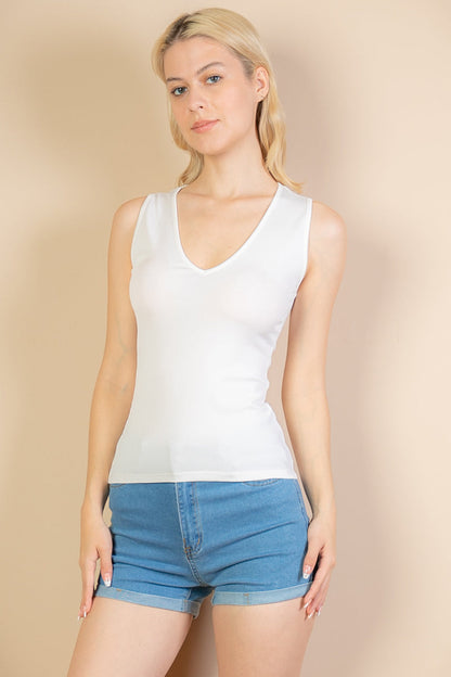 Sleeveless Ribbed V-Neck Top