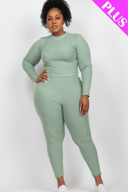 Ribbed Mock Neck Long Sleeve Top & Leggings Ensemble in Plus Size