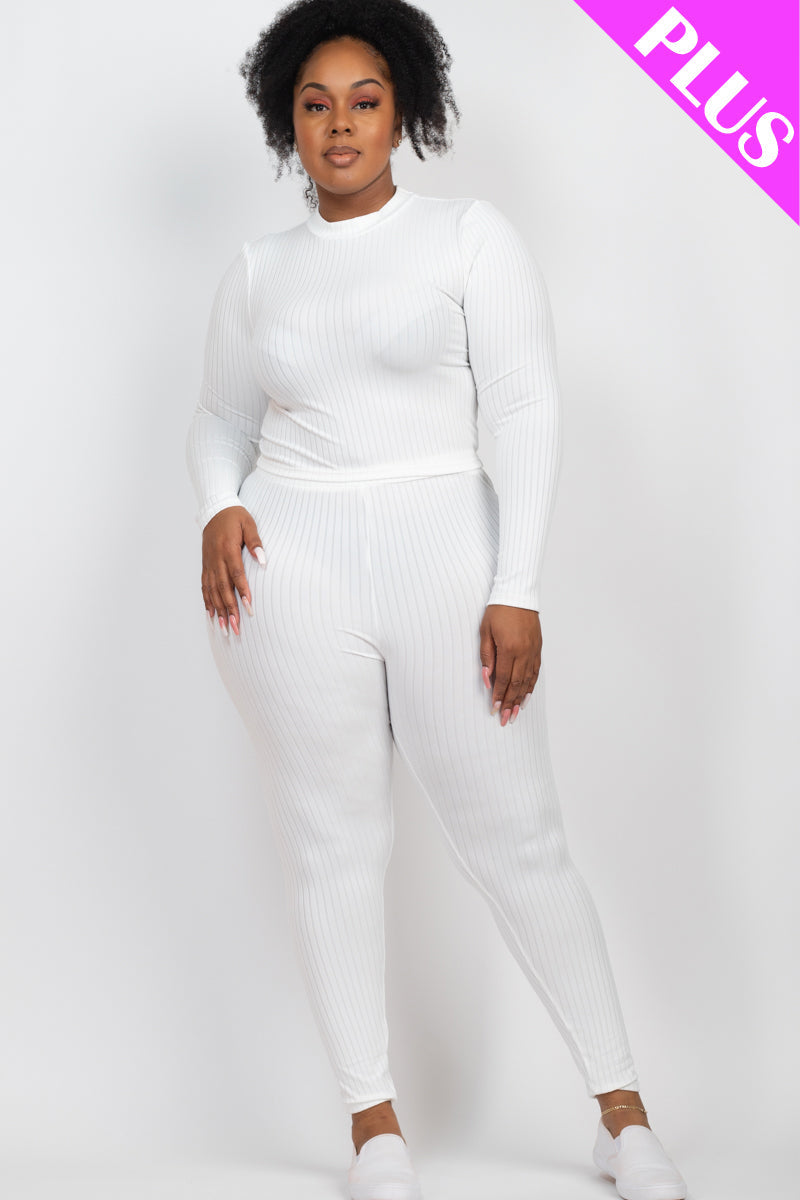 Ribbed Mock Neck Long Sleeve Top & Leggings Ensemble in Plus Size