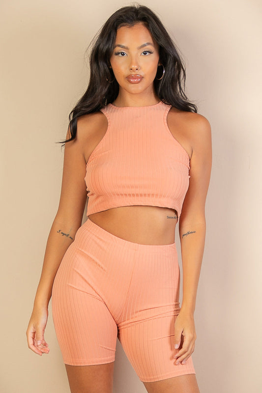 Ribbed Tank Top and Biker Shorts Set