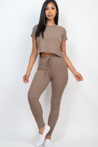 Textured Short-Sleeve Top & Leggings Ensemble