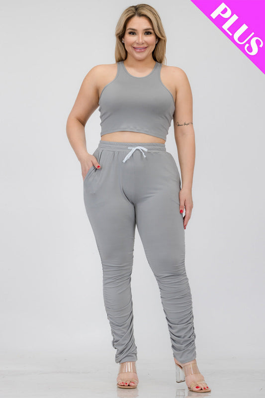 Curvy Crop Tank Top & Ruched Pants Ensemble