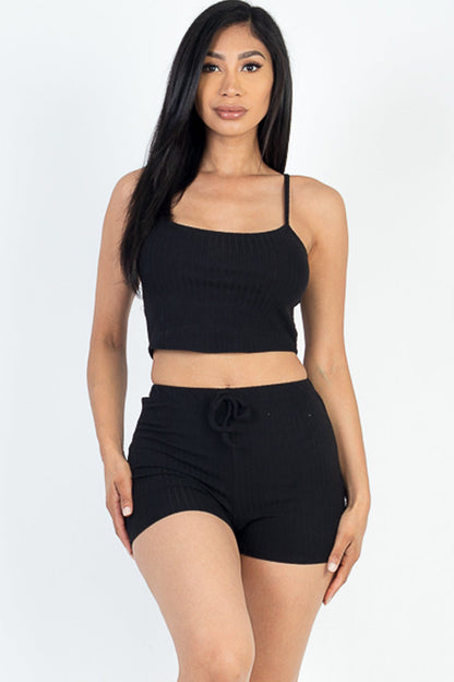 Solid Ribbed Cami Top and Shorts Ensemble