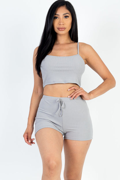 Solid Ribbed Cami Top and Shorts Ensemble