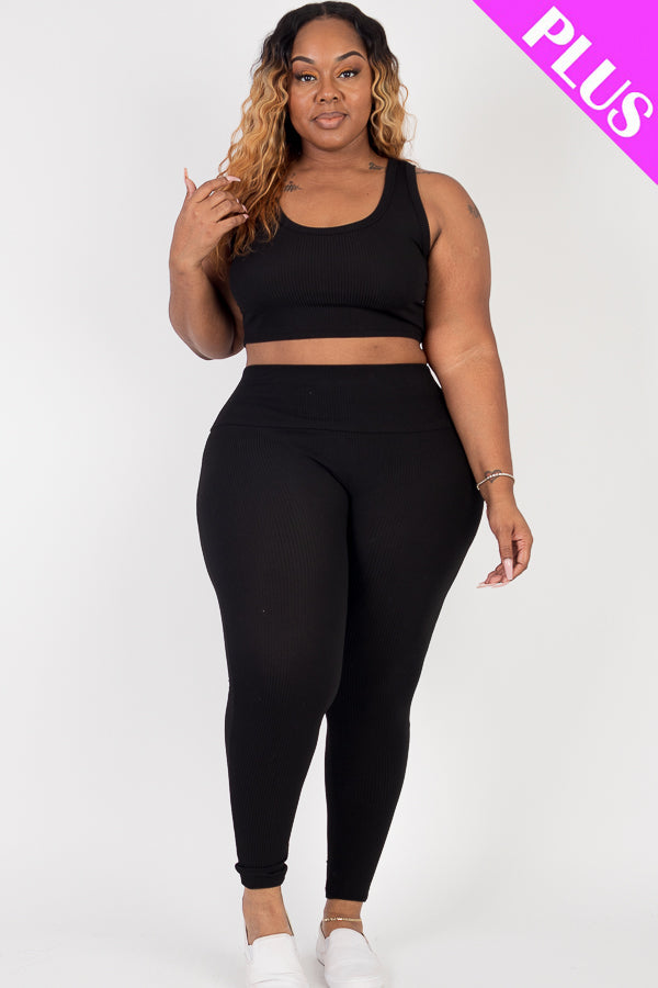 Crop Top and Leggings Set in Plus Size Ribbed Fabric