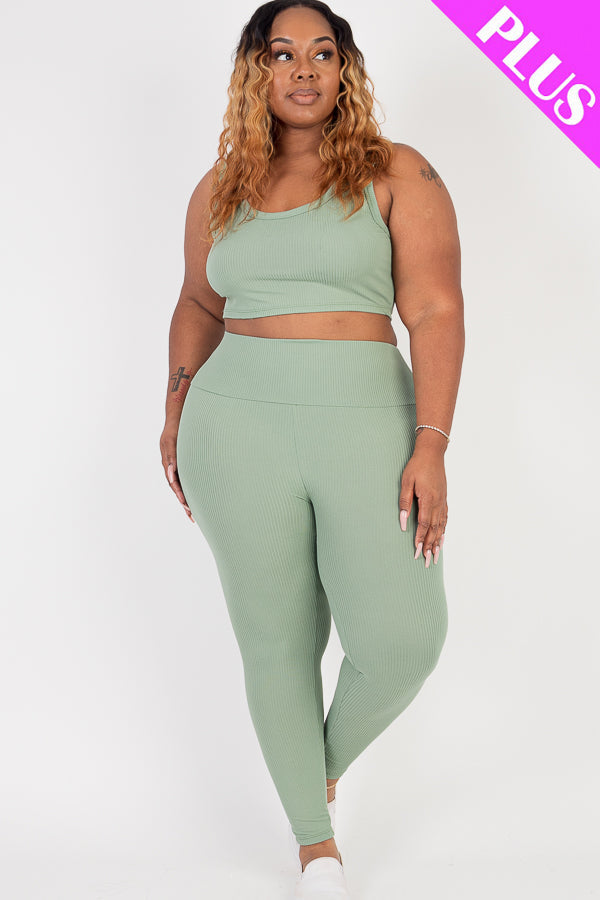 Crop Top and Leggings Set in Plus Size Ribbed Fabric